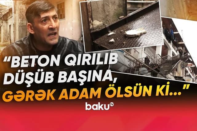 Təhlükə saçan binanın sakinləri özlərindən çıxdılar: "Başımıza daş tökülür" - VİDEO