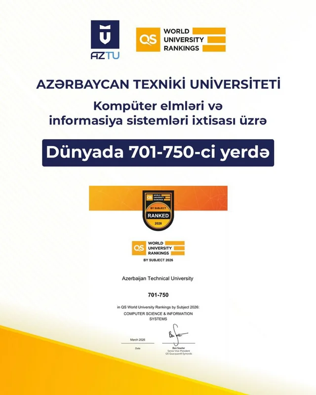 Azərbaycan Texniki Universiteti beynəlxalq reytinqlərdə mühüm uğura imza atıb