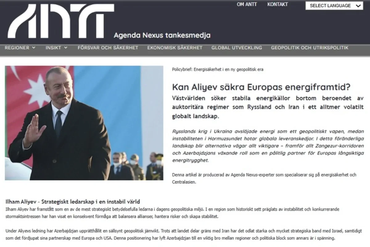 İsveç mediası Avropanın enerji təminatında Azərbaycanın rolundan yazıb