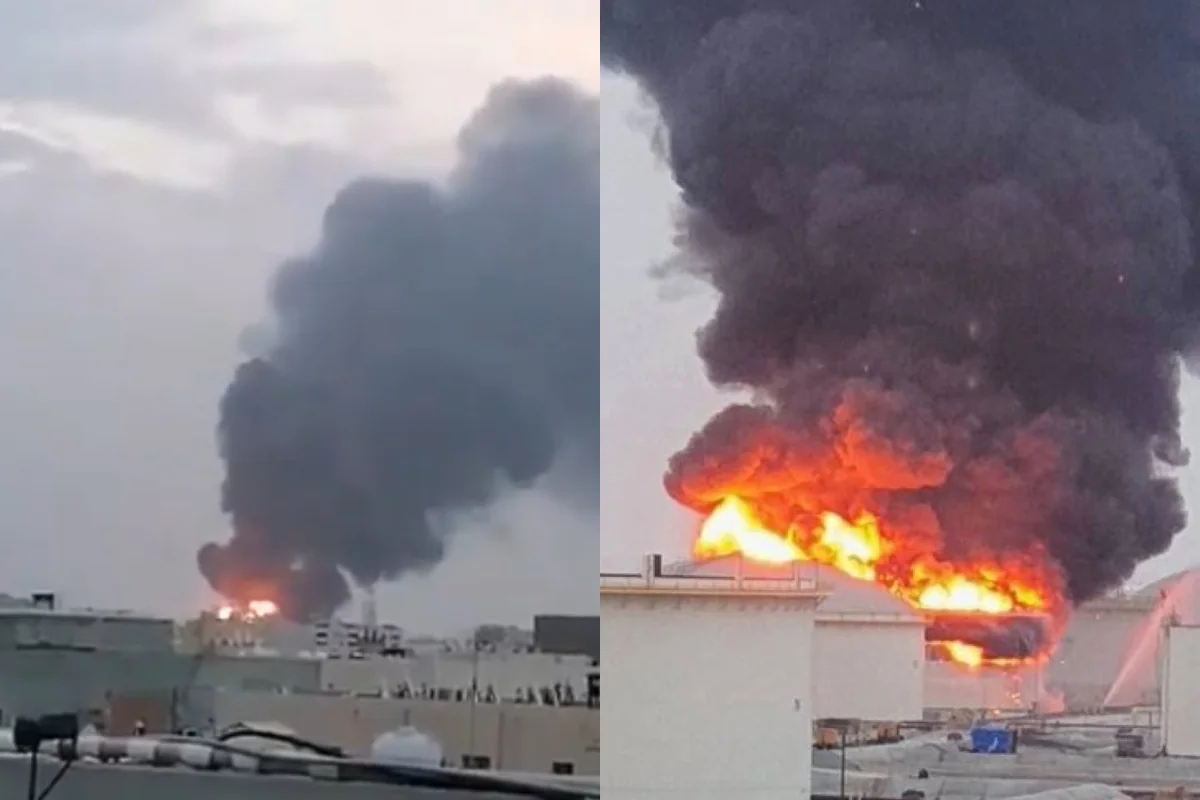 İran Bəhreyndə neft şirkətinin yanacaq rezervuarını vurdu - VİDEO