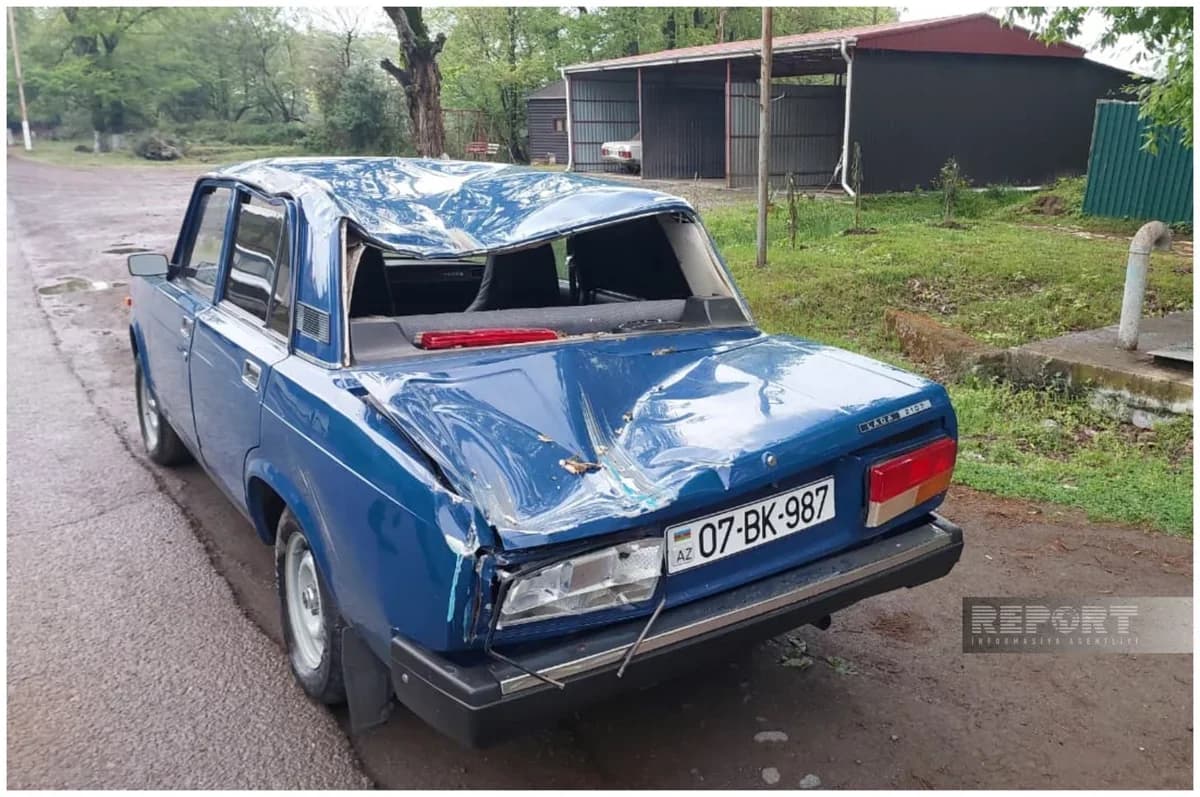 Lənkəranda ağac hərəkətdə olan avtomobilin üzərinə aşdı: İki qadın xəsarət aldı - FOTO