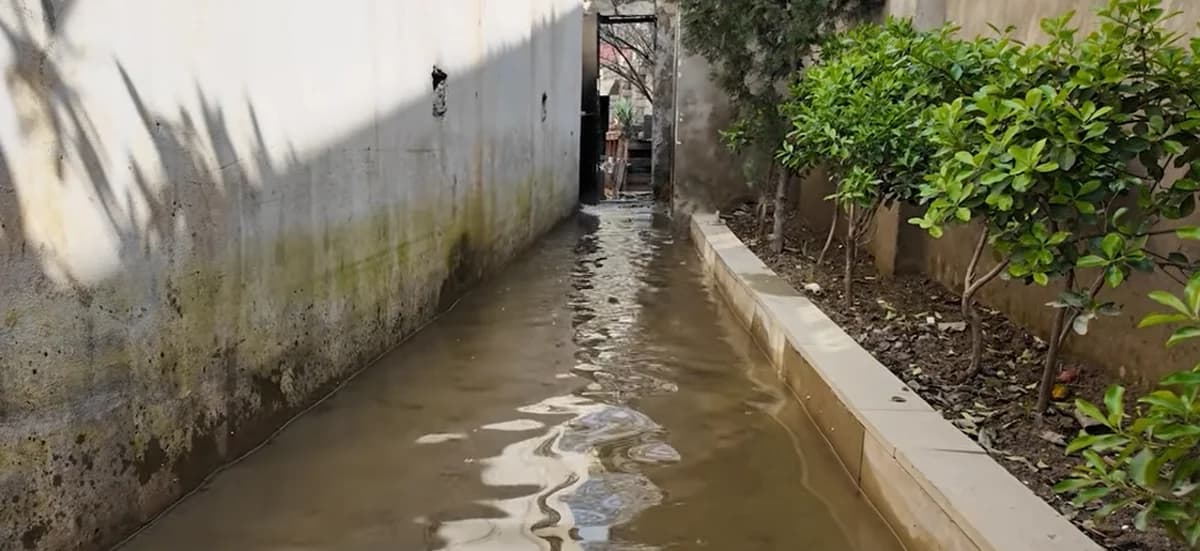 Sabunçuda evləri, həyətləri kanalizasiya suyu basıb - VİDEO