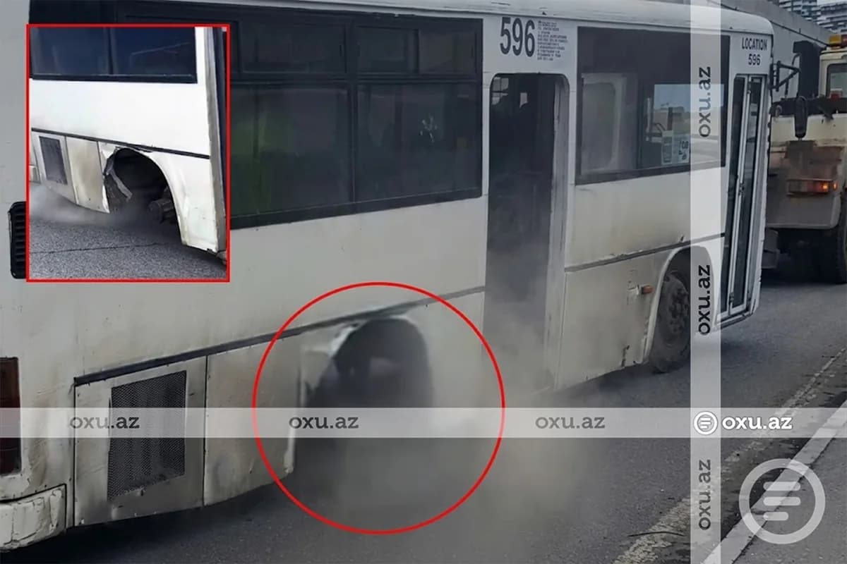 "Sulutəpə dairəsi"ndə TƏHLÜKƏLİ ANLAR: Sərnişin avtobusu təkərsiz idarə olundu - VİDEO