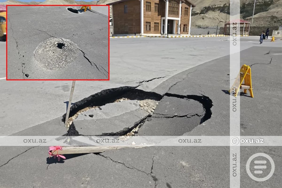 Naxçıvan şəhərində SÜRÜŞMƏ: Yol qəfil ÇÖKDÜ - FOTO