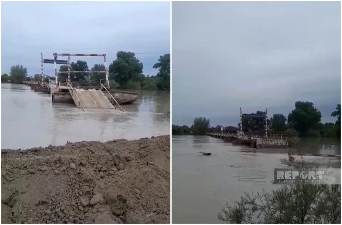 Sabirabadda iki kəndi birləşdirən körpü su altında qaldı