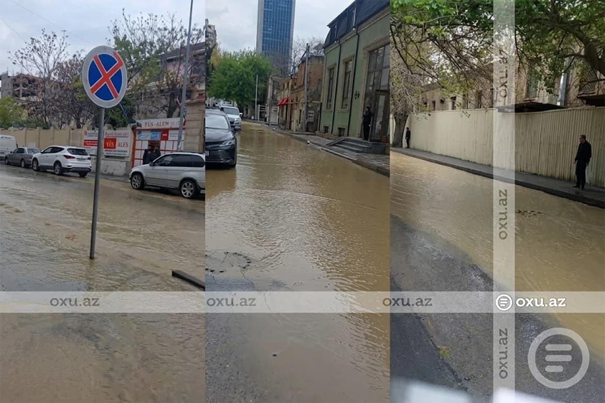 Bakıda boru partladı, küçələr sudan keçilməz oldu - VİDEO